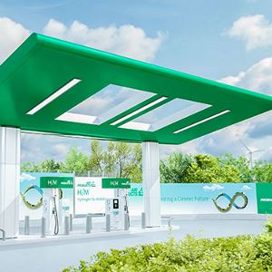 Artist rendering of Rotterdam green hydrogen refueling station for trucks